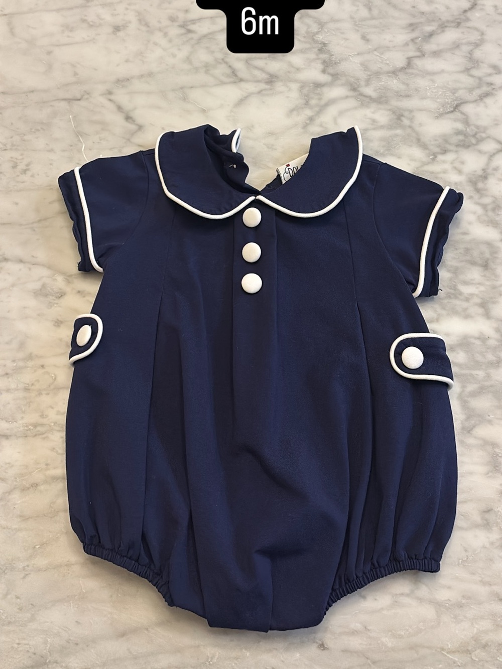 Classic Navy Baby One-Piece with White Trim